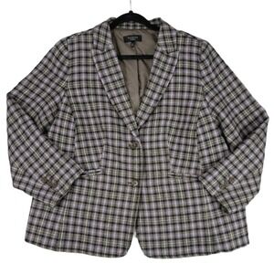 Talbots Womens 16WP Plaid Blazer Jacket Purple Black Tan Professional Wool Blend